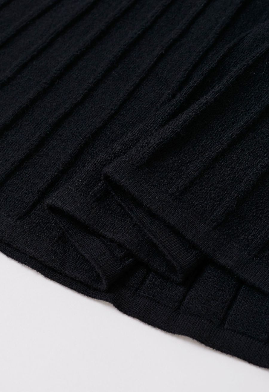 Button Detail Ribbed Knit Dress in Black