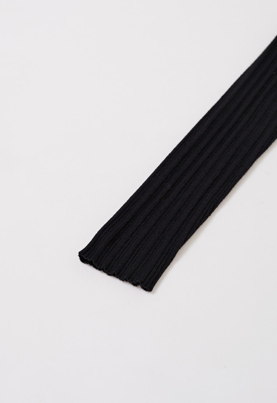Collared Braided Edge Knit Midi Dress in Black