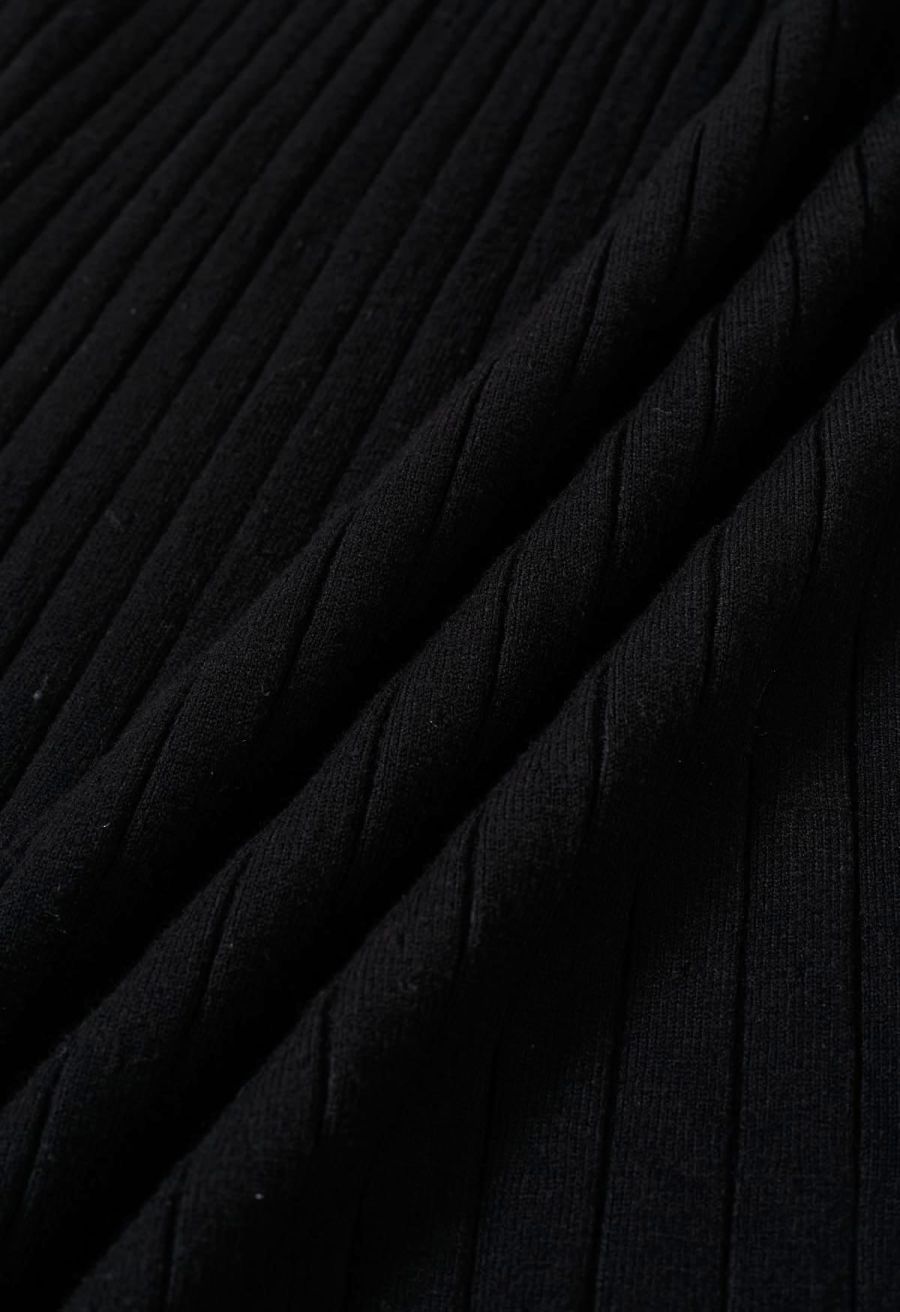 Collared Braided Edge Knit Midi Dress in Black