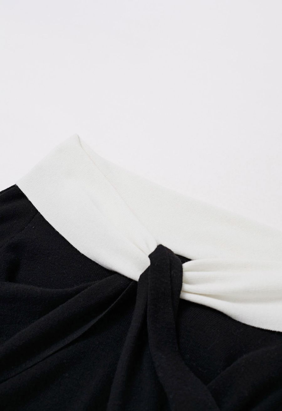 Contrast Twisted Shoulder Long Sleeves Knit Top