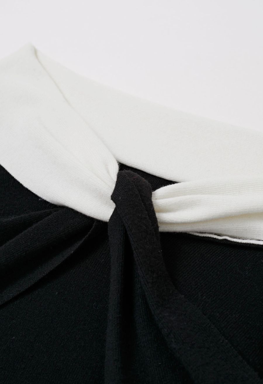 Contrast Twisted Shoulder Long Sleeves Knit Top