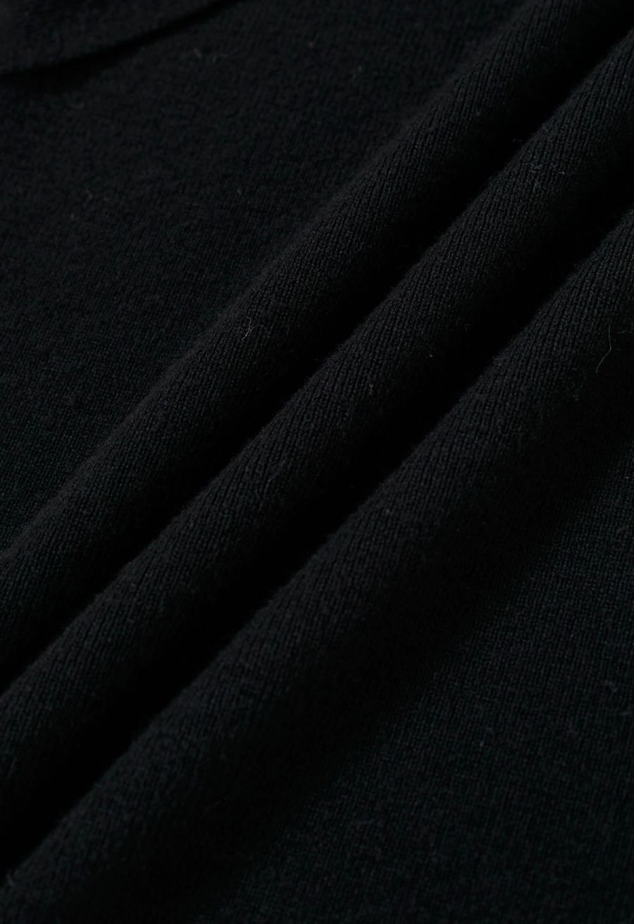 Contrast Twisted Shoulder Long Sleeves Knit Top