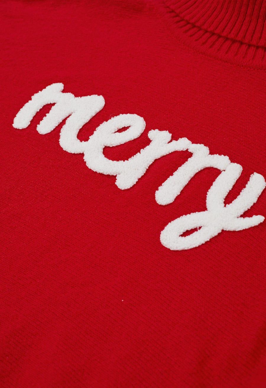 Merry Turtleneck Batwing Sleeve Knit Sweater in Red