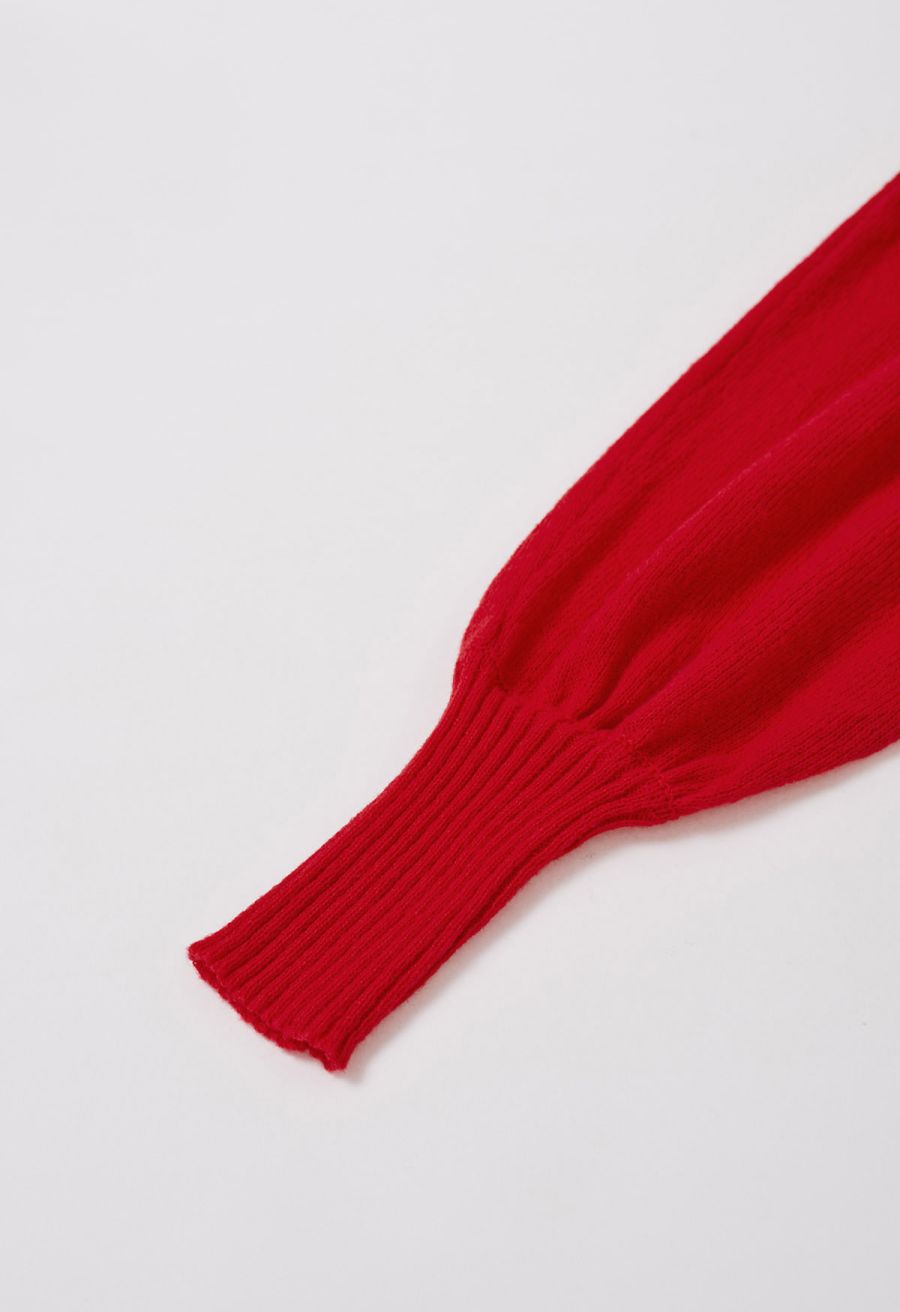 Merry Turtleneck Batwing Sleeve Knit Sweater in Red