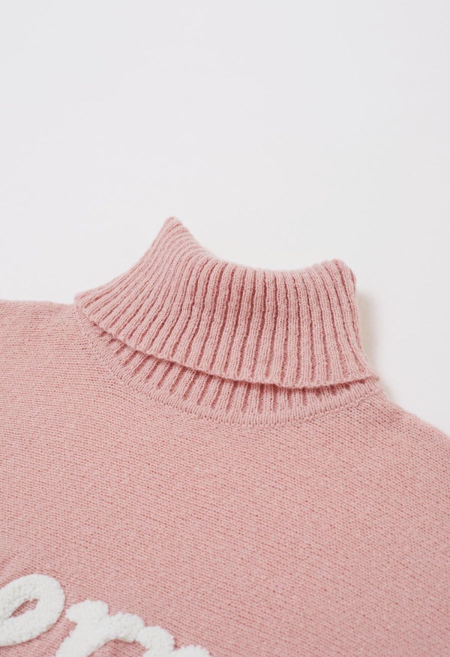 Merry Turtleneck Batwing Sleeve Knit Sweater in Pink