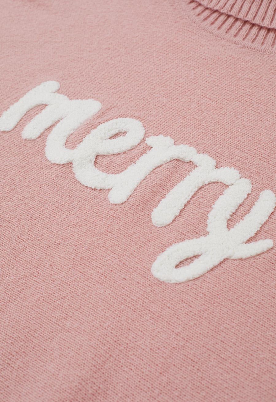 Merry Turtleneck Batwing Sleeve Knit Sweater in Pink