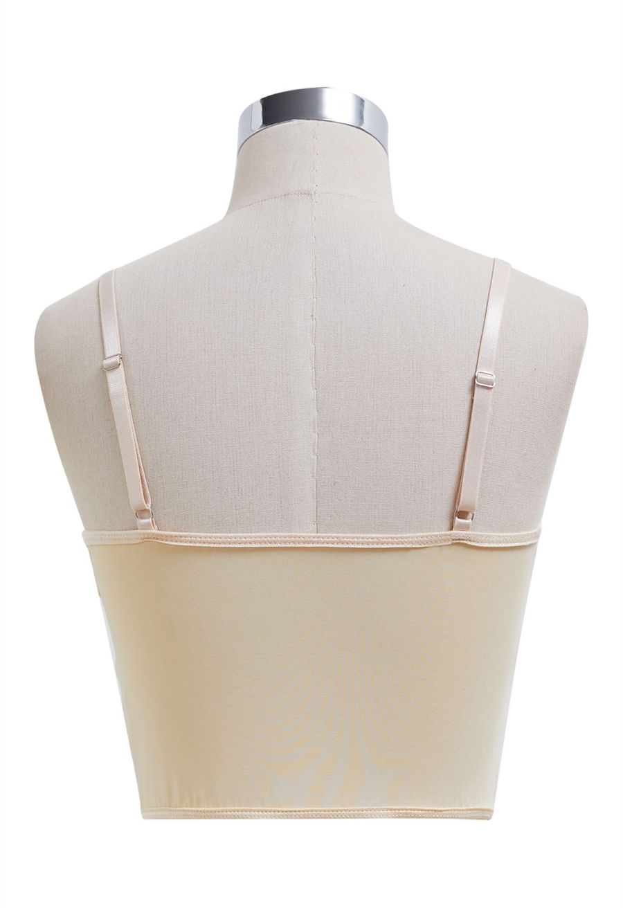Red Rose Embroidered Mesh Bustier Top