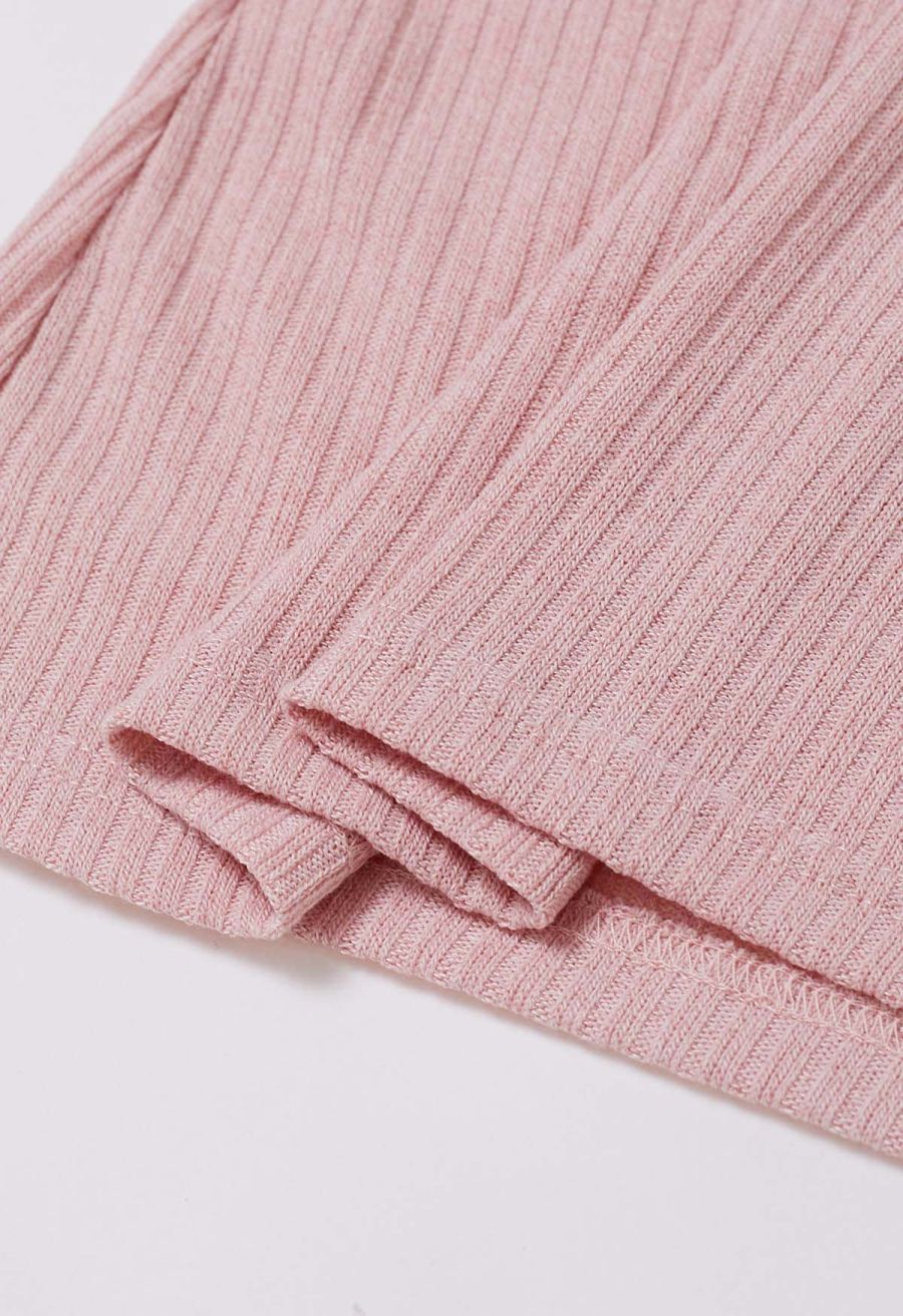 Sequin Mesh Sleeves Mock Neck Knit Top in Pink