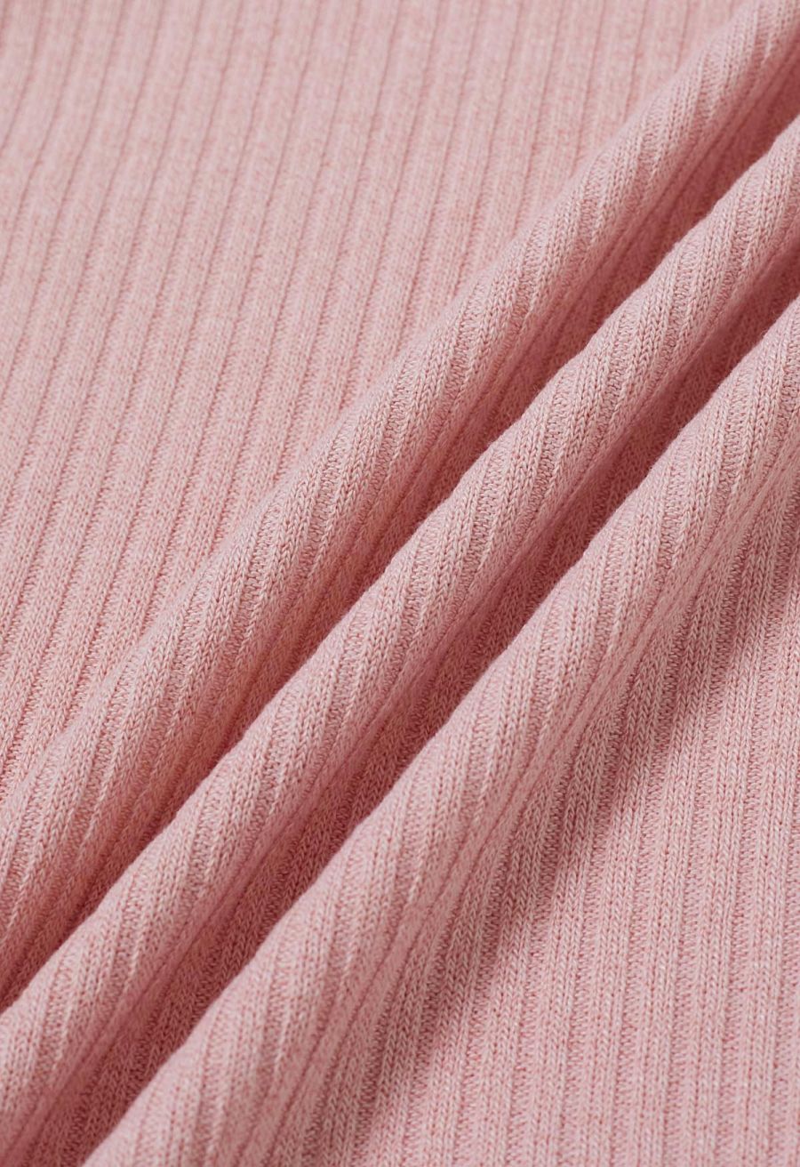 Sequin Mesh Sleeves Mock Neck Knit Top in Pink
