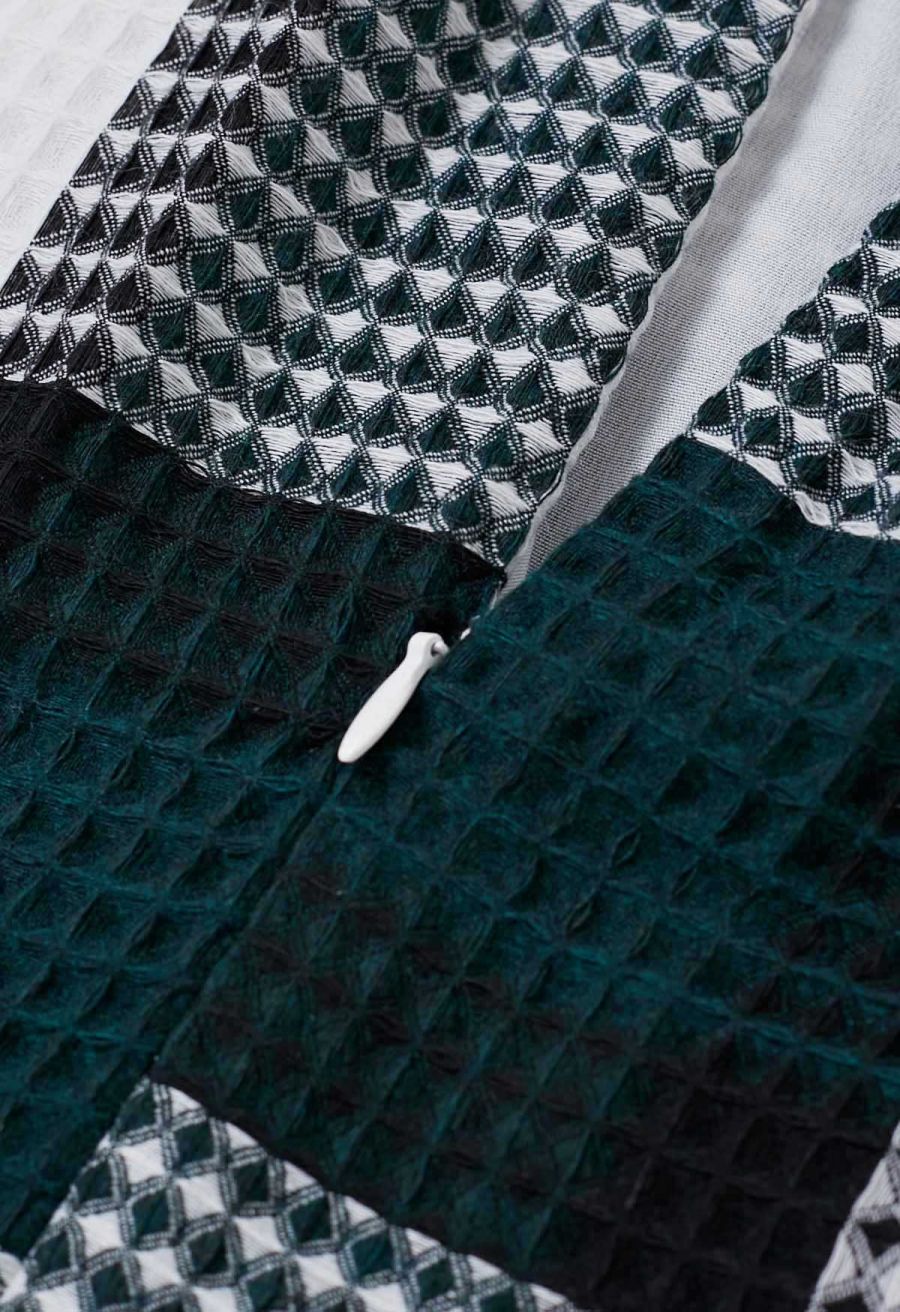 Dark Green Check Waffle Texture Pleated Midi Skirt