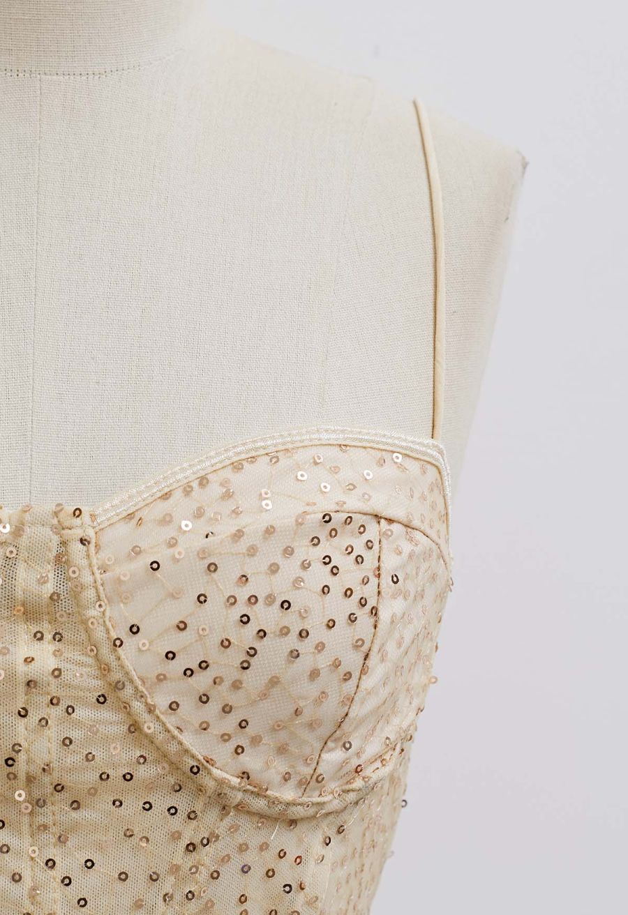 Sequin Embroidered Corset Bustier Top in Cream