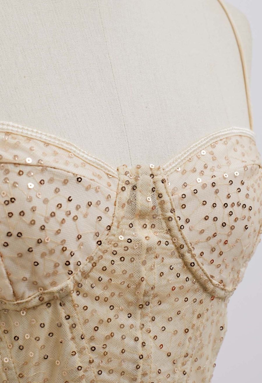 Sequin Embroidered Corset Bustier Top in Cream