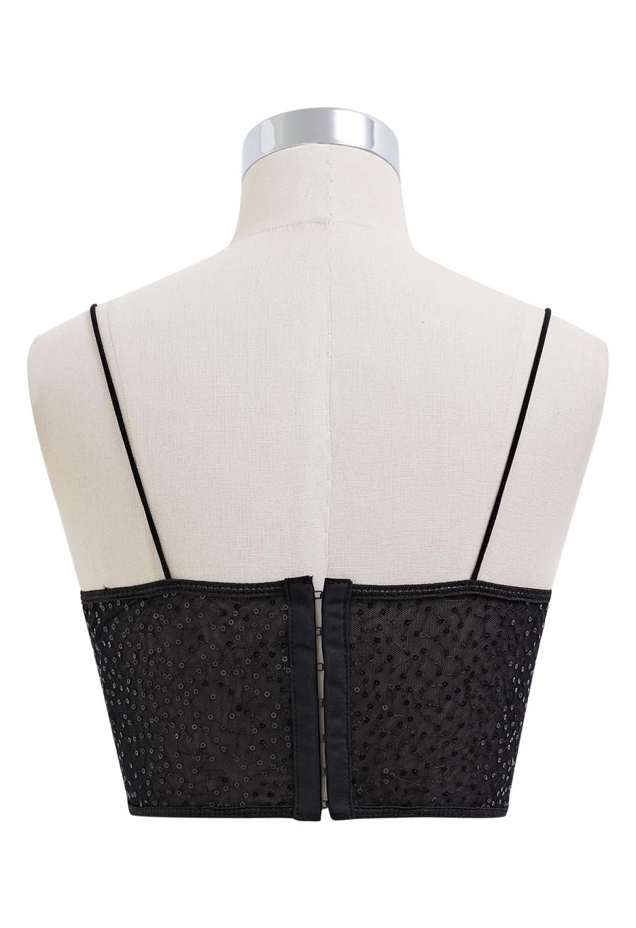Sequin Embroidered Corset Bustier Top in Black