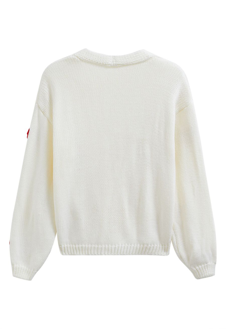 Romantic 3D Heart Knit Cardigan in White