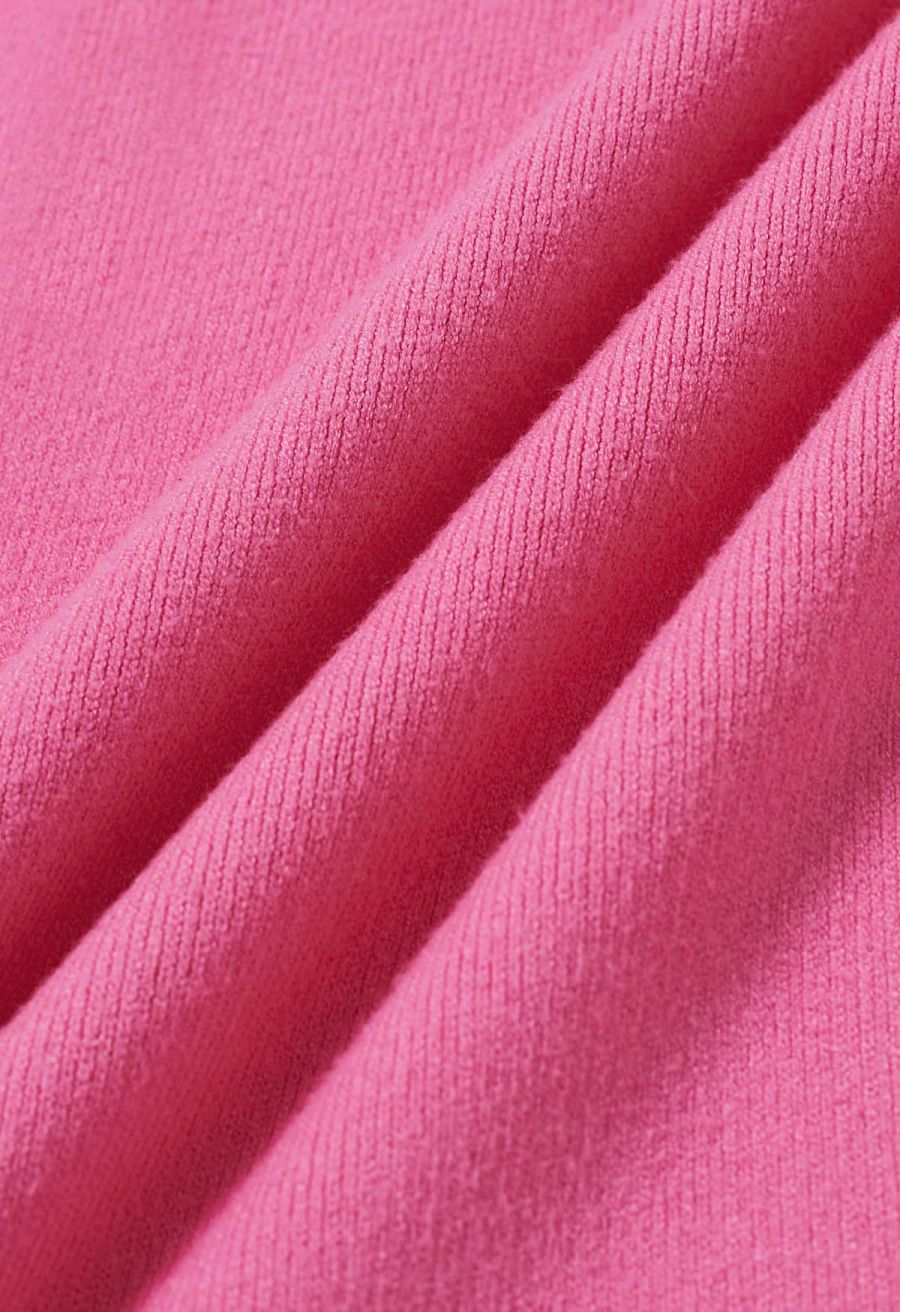 Pearl Embellished Slit Hem Knit Pencil Skirt in Hot Pink