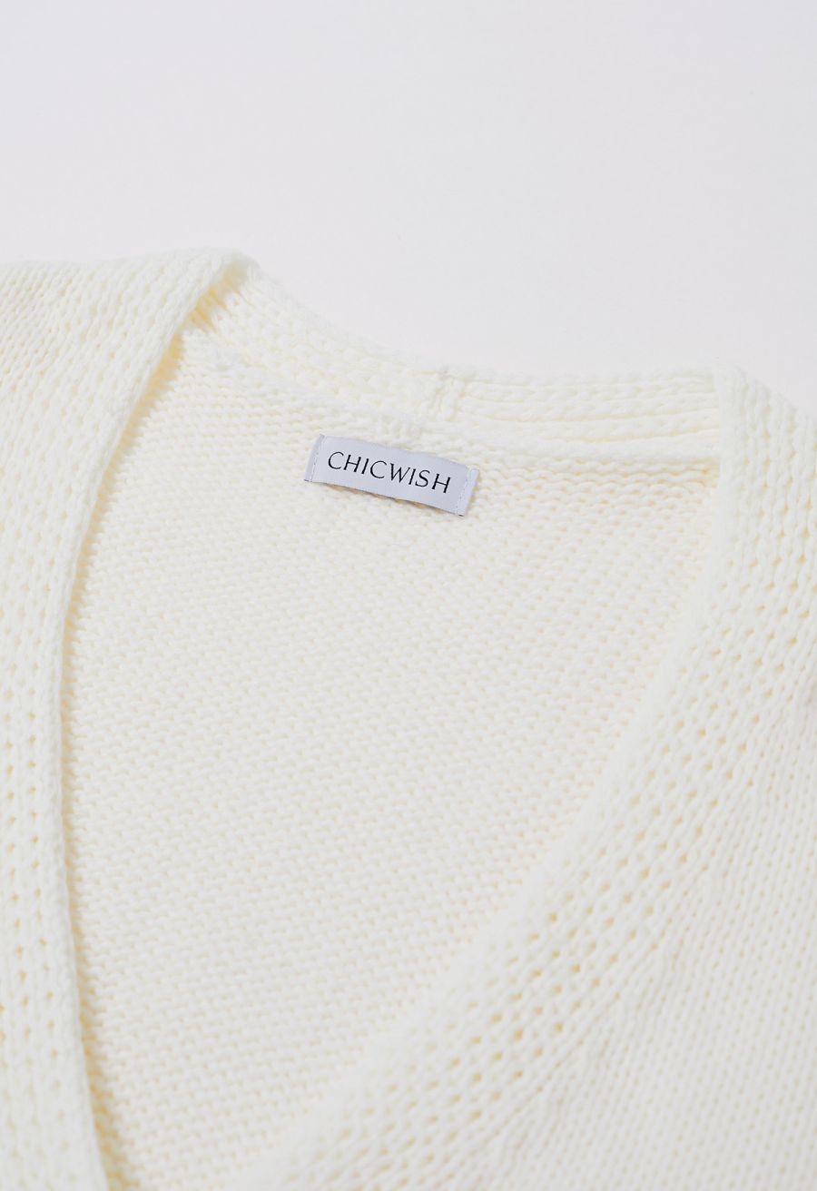 Romantic 3D Heart Knit Cardigan in White
