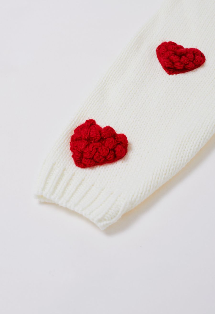 Romantic 3D Heart Knit Cardigan in White