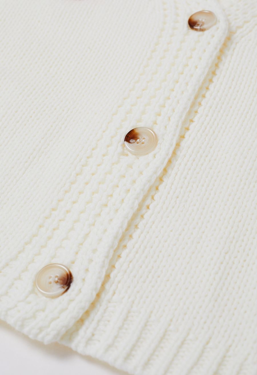 Romantic 3D Heart Knit Cardigan in White