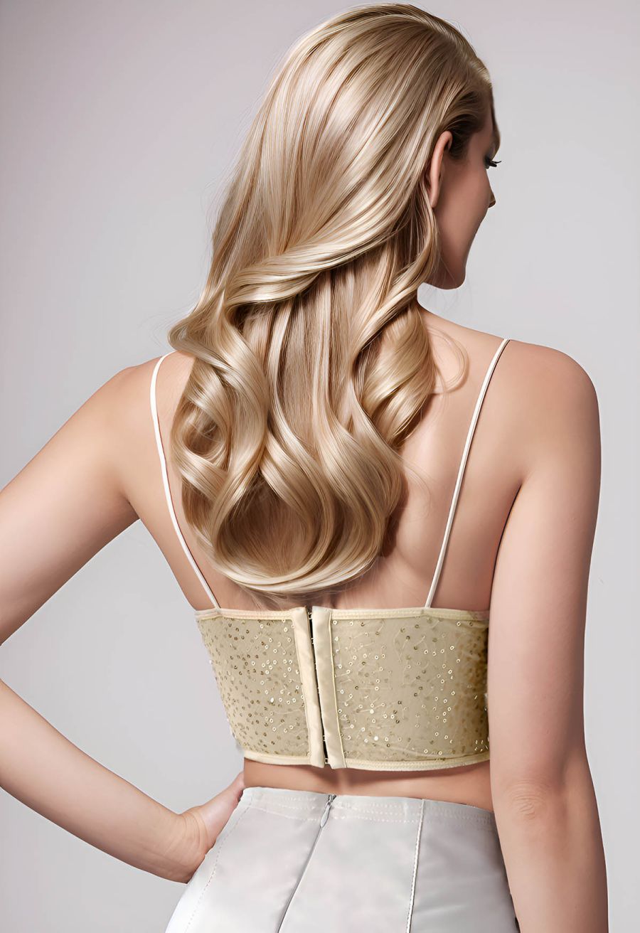 Sequin Embroidered Corset Bustier Top in Cream