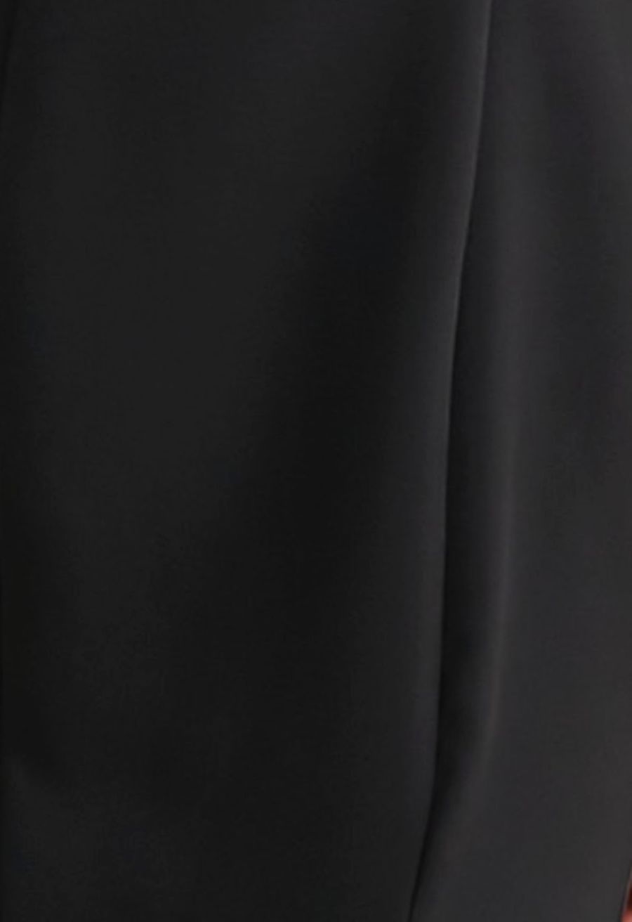 Feather Trim Neckline Slit Gown in Black
