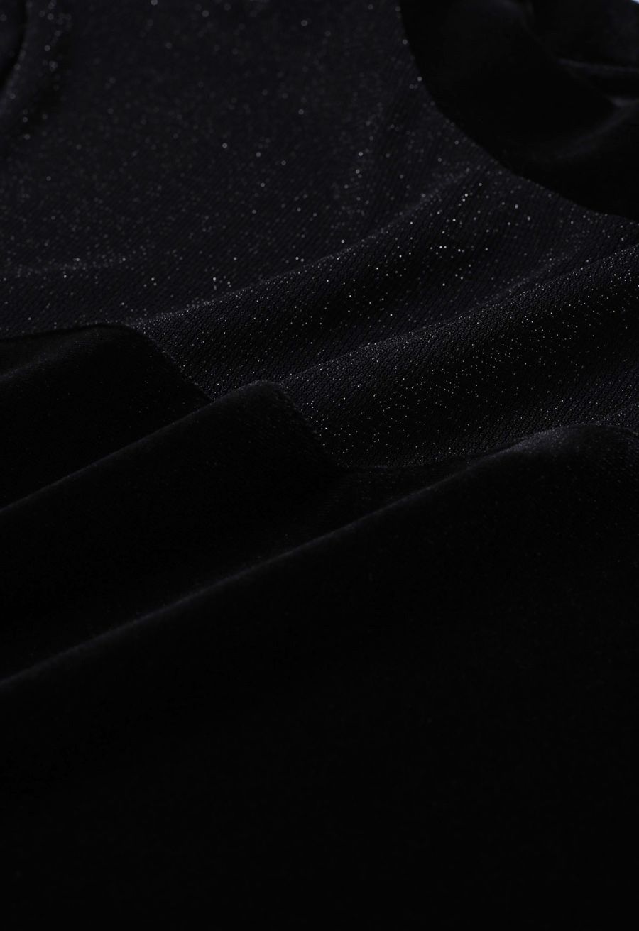 Shimmer Mesh Spliced Sweetheart Velvet Fitted Top