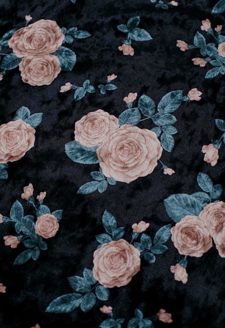 Pink Rose Printed Velvet Maxi Skirt