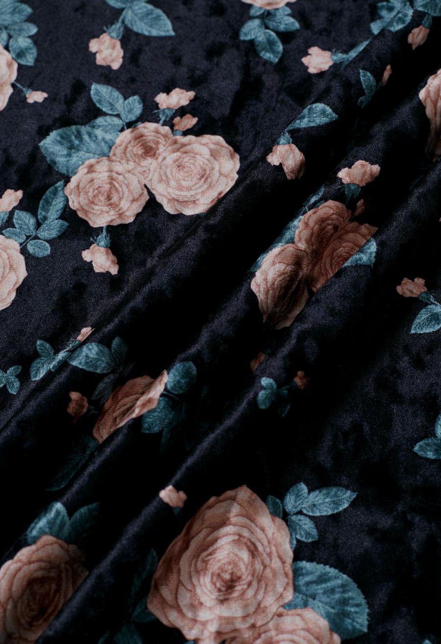 Pink Rose Printed Velvet Maxi Skirt