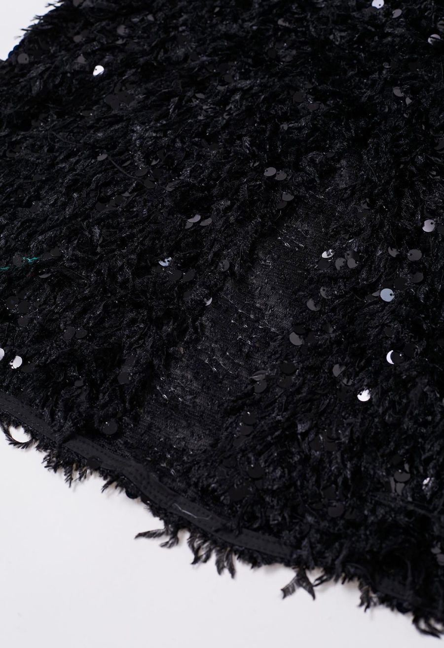 Full Feather Sequined Pencil Skirt in Black