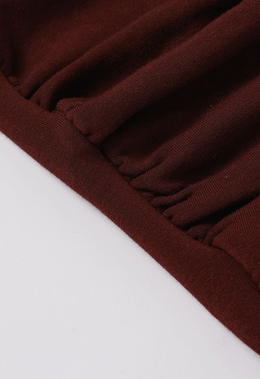 Cross V-Neck Long Sleeves Top in Burgundy