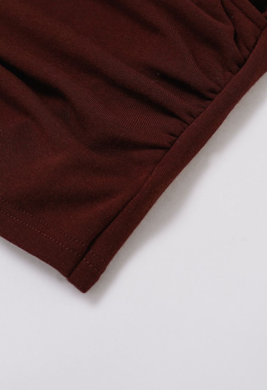 Cross V-Neck Long Sleeves Top in Burgundy