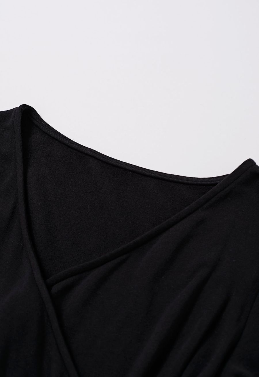 Cross V-Neck Long Sleeves Top in Black