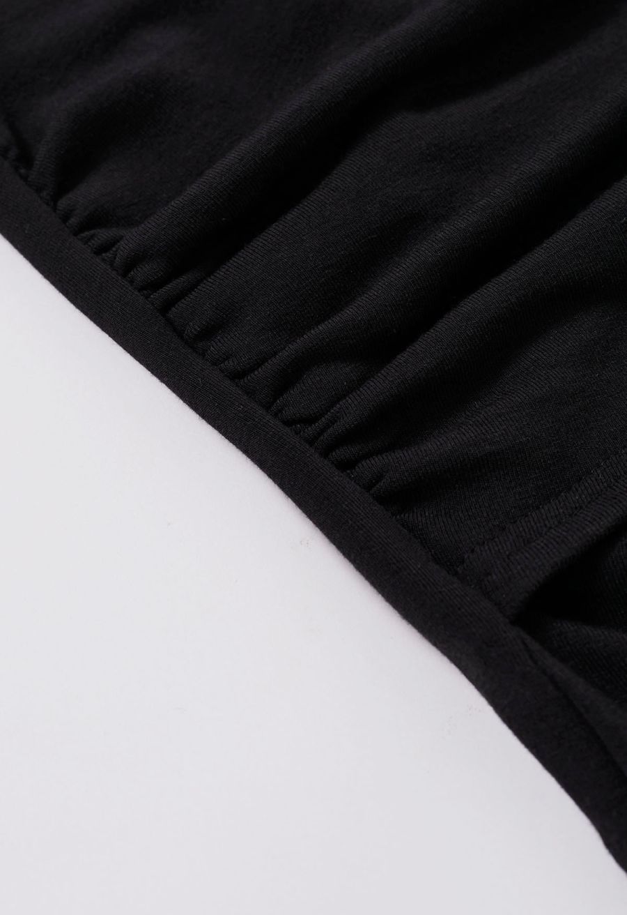 Cross V-Neck Long Sleeves Top in Black