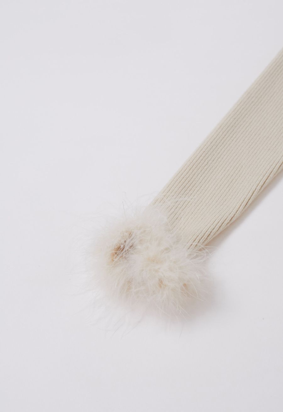 One-Shoulder Feathered Cuffs Knit Top in Cream