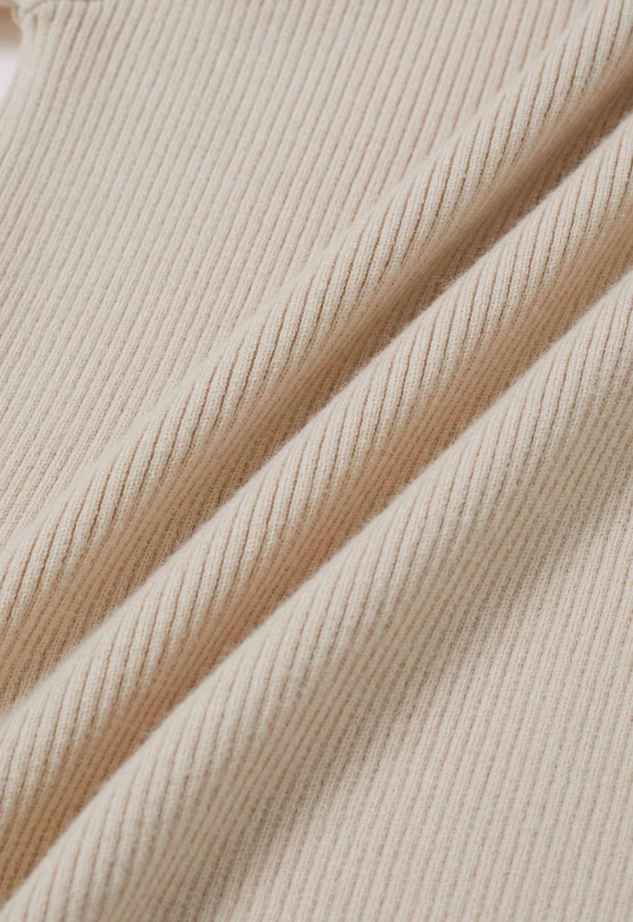 One-Shoulder Feathered Cuffs Knit Top in Cream