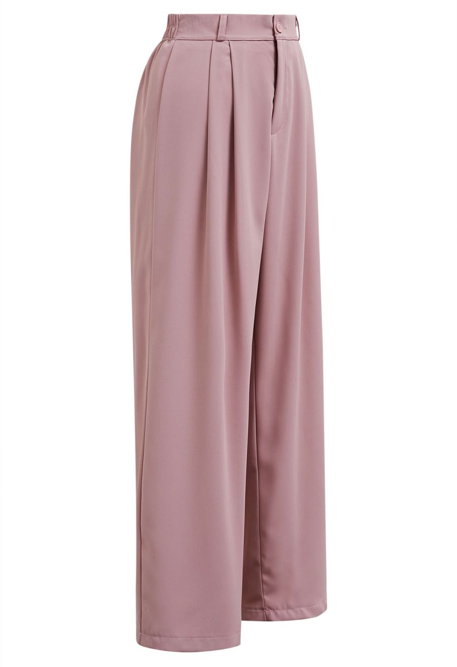 Simple Pleat Straight-Leg Pants in Pink