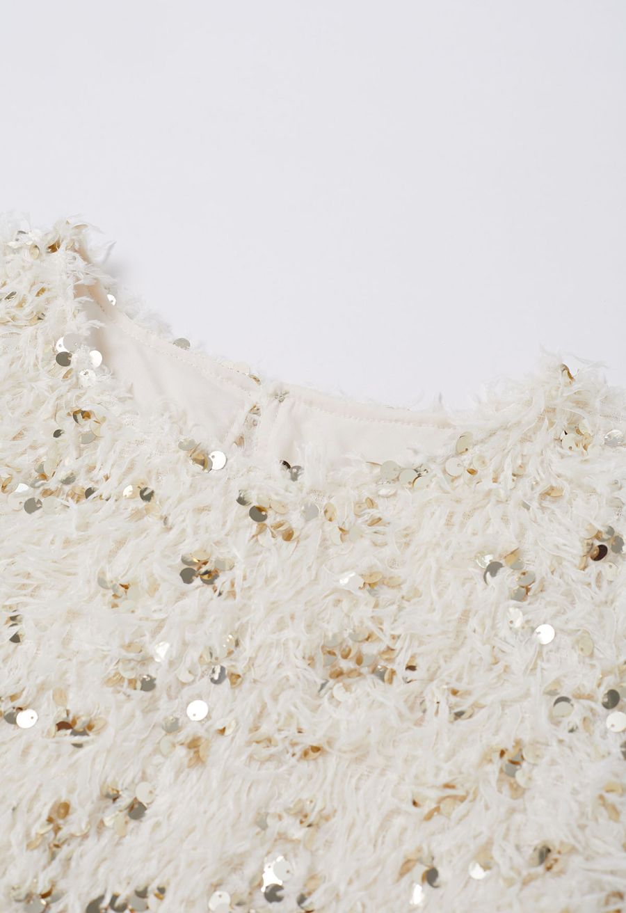 Sequin Embellished Feather Short-Sleeve Top