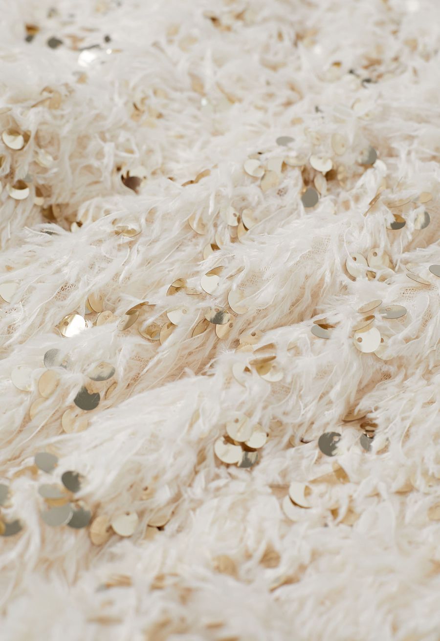 Sequin Embellished Feather Short-Sleeve Top