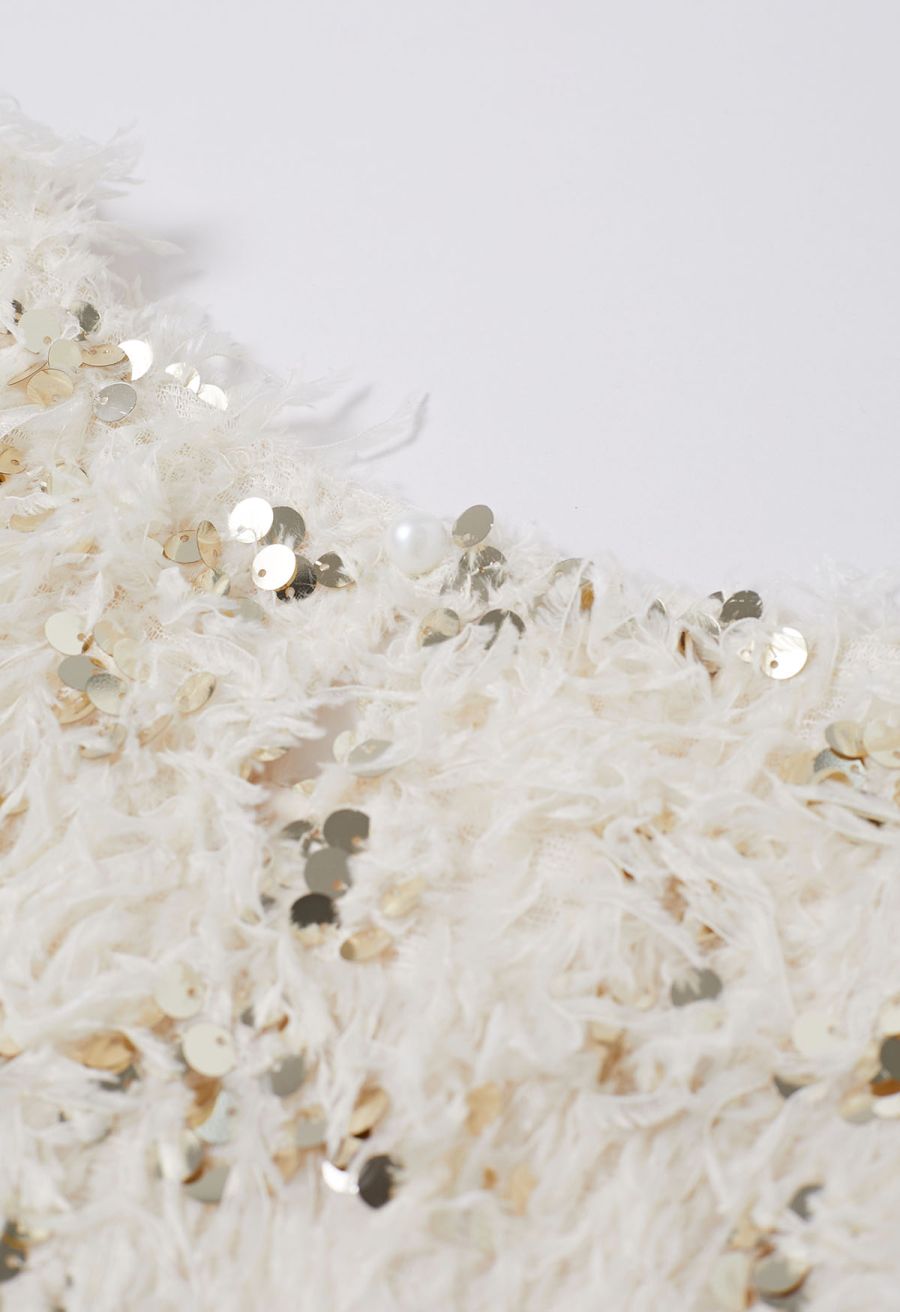 Sequin Embellished Feather Short-Sleeve Top
