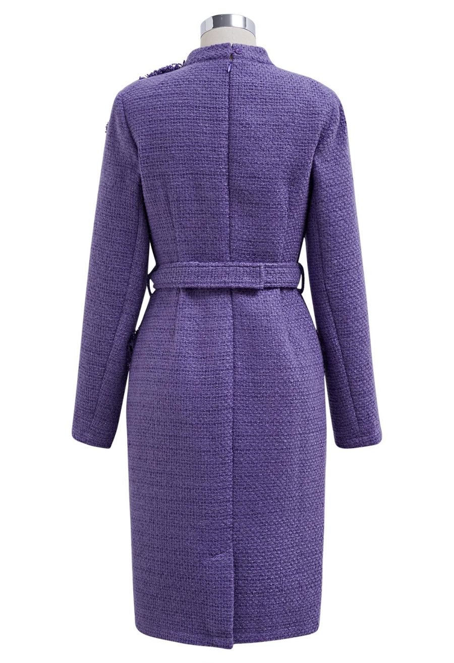 Bowknot Metallic Tweed Belted Dress