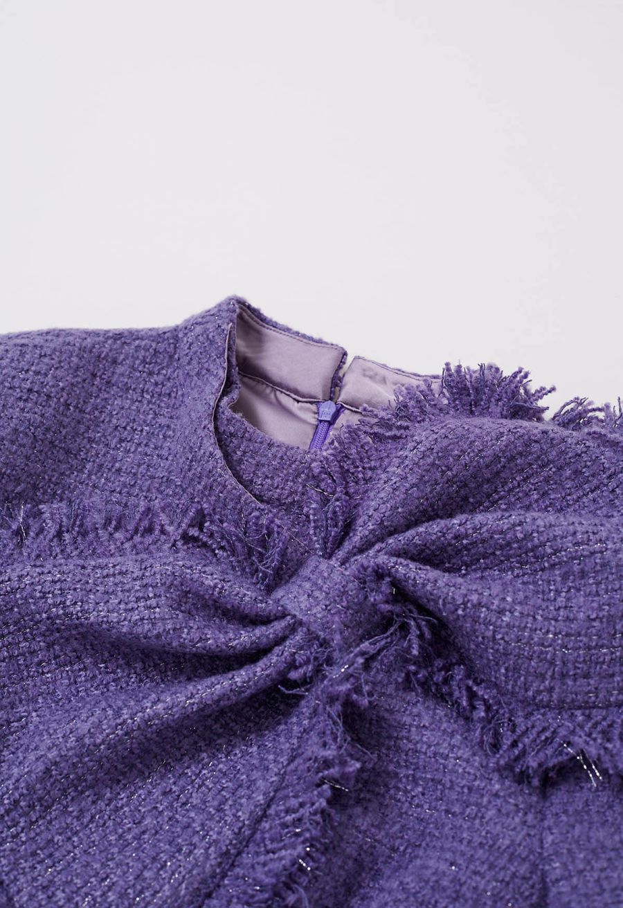 Bowknot Metallic Tweed Belted Dress