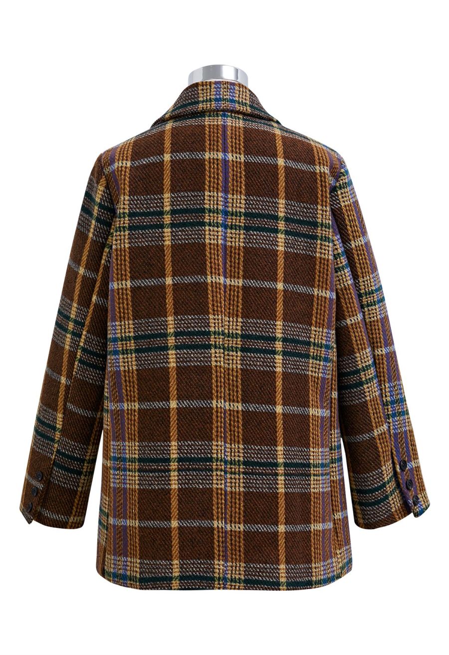 Brown Plaid Double-Breasted Blazer