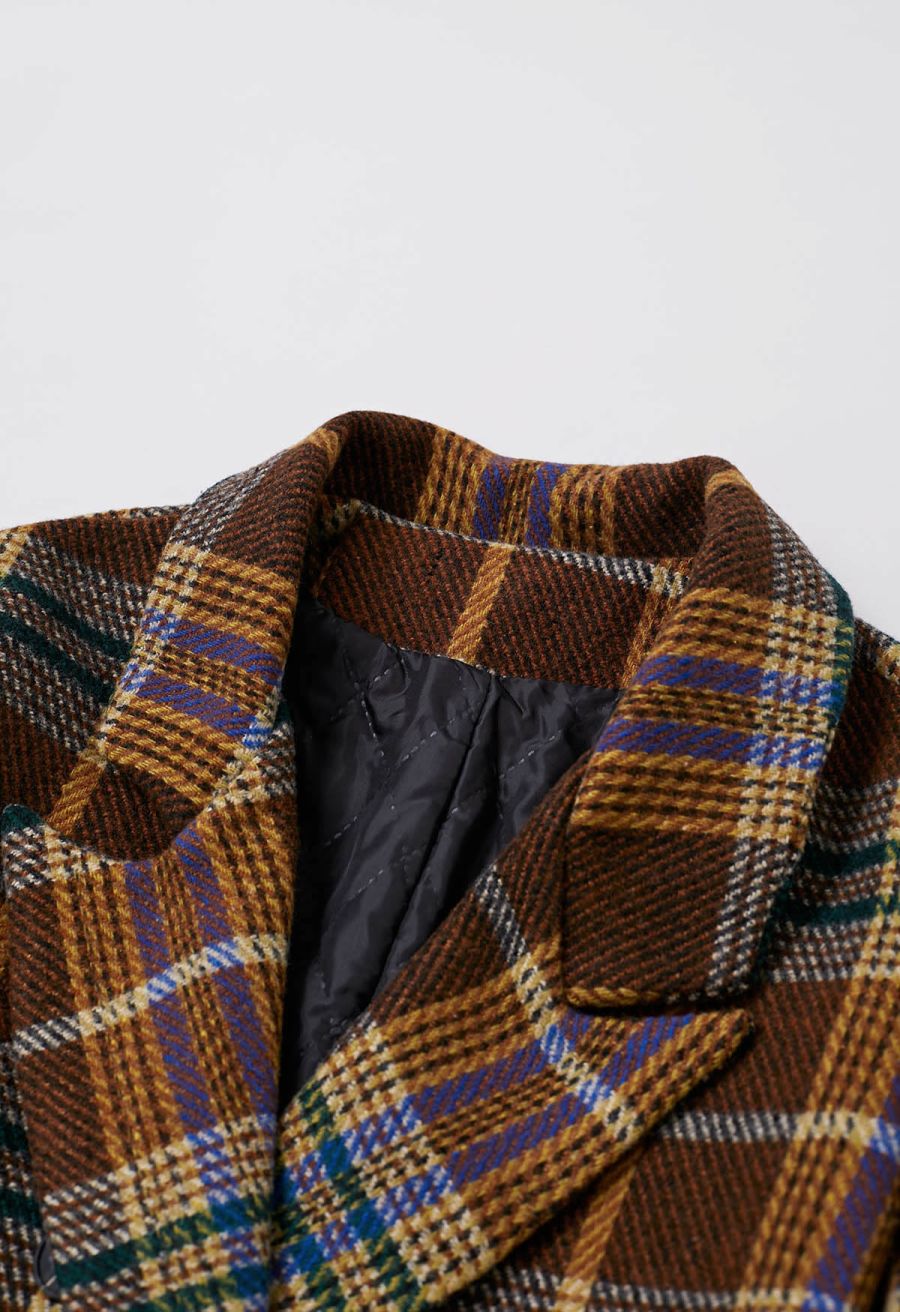 Brown Plaid Double-Breasted Blazer