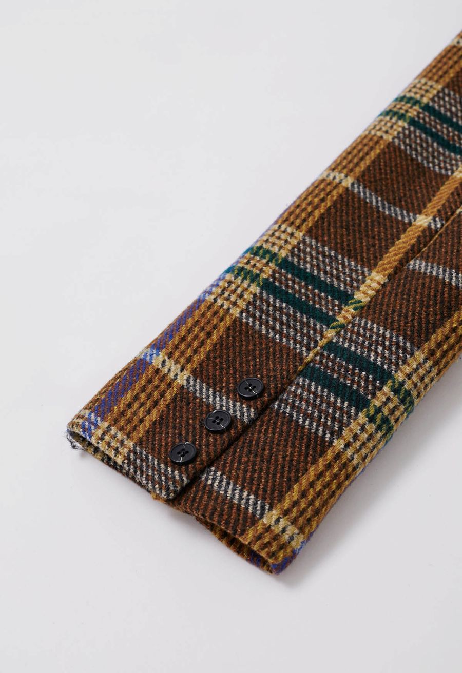 Brown Plaid Double-Breasted Blazer