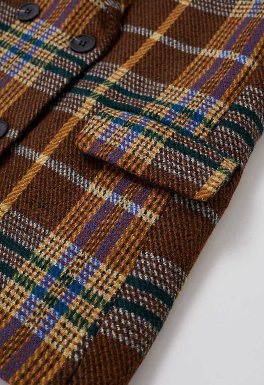 Brown Plaid Double-Breasted Blazer