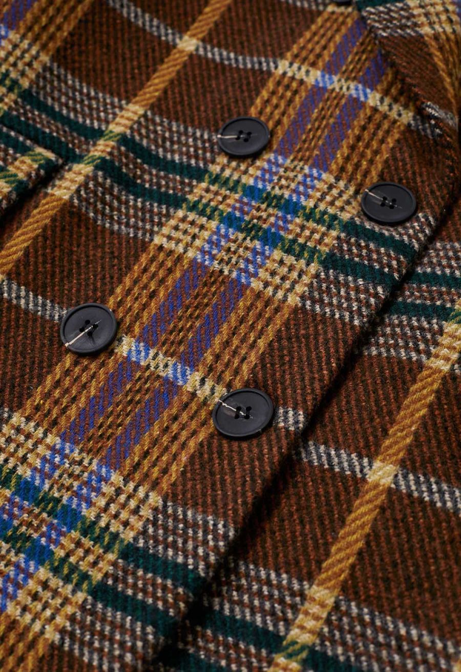 Brown Plaid Double-Breasted Blazer