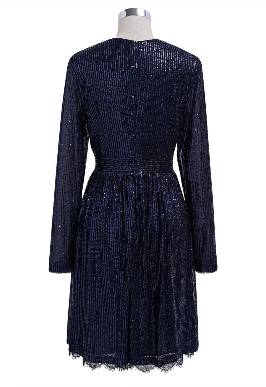 Faux-Wrap Overlap Hem Sequined Dress