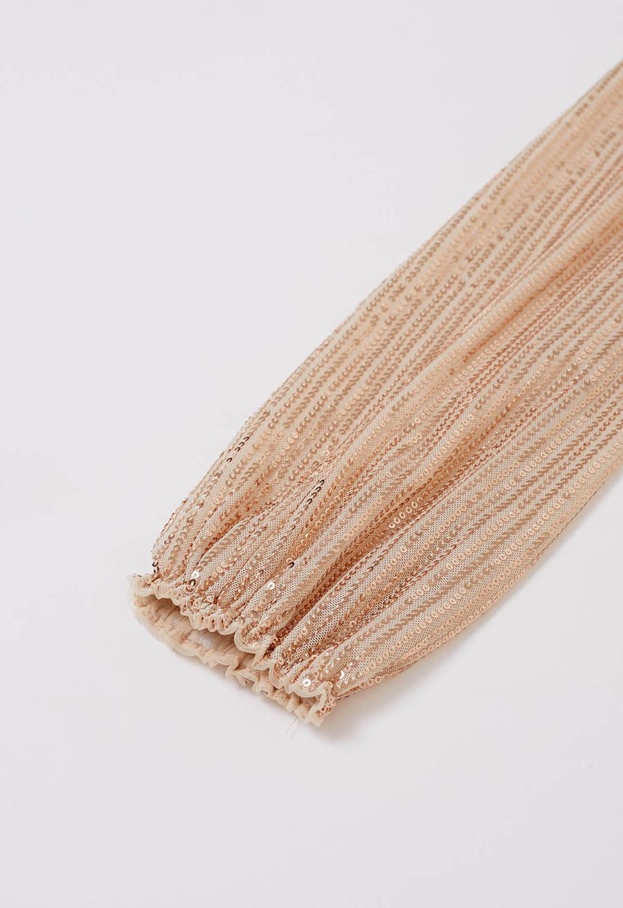 Plunging Spliced Sequined Skater Dress in Apricot