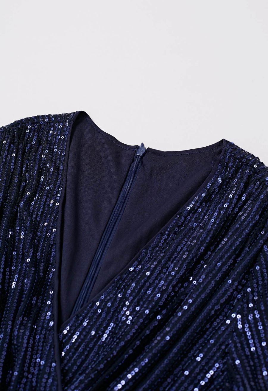 Faux-Wrap Overlap Hem Sequined Dress