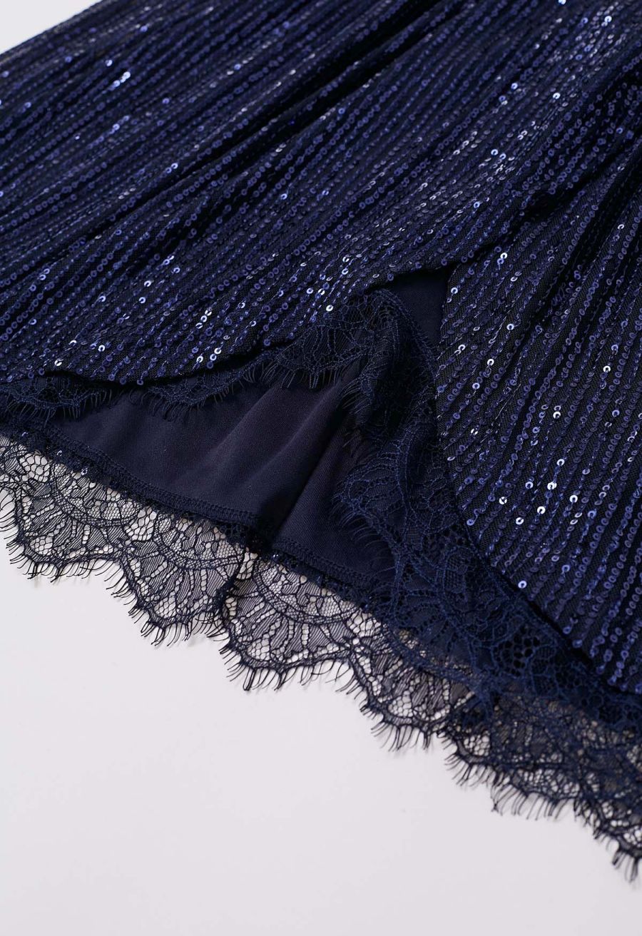 Faux-Wrap Overlap Hem Sequined Dress
