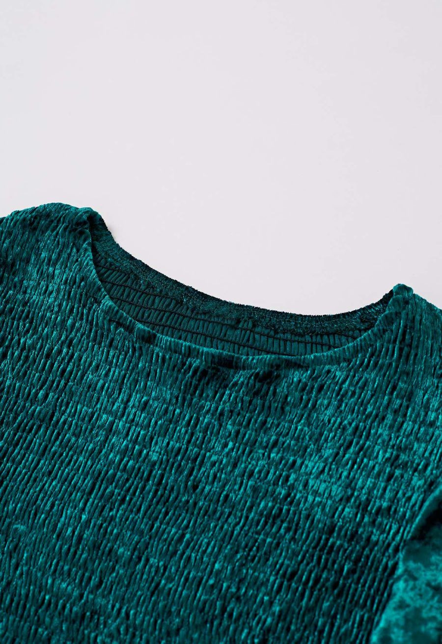 Posh Shirred Velvet Skater Dress in Teal